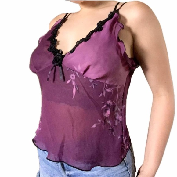 Sheer European Purple Blossom Chiffon Blouse - Picture 1 of 7